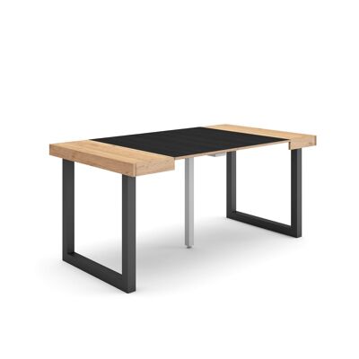 Accueil | Table console extensible | Table à manger pliante | 160 | Pour 8 personnes | Pieds en bois massif | Style moderne | Chêne et noir205_37_02