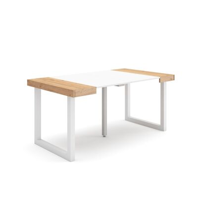 Accueil | Table console extensible | Table à manger pliante | 160 | Pour 8 personnes | Pieds en bois massif | Style moderne | Chêne et blanc210_49_02