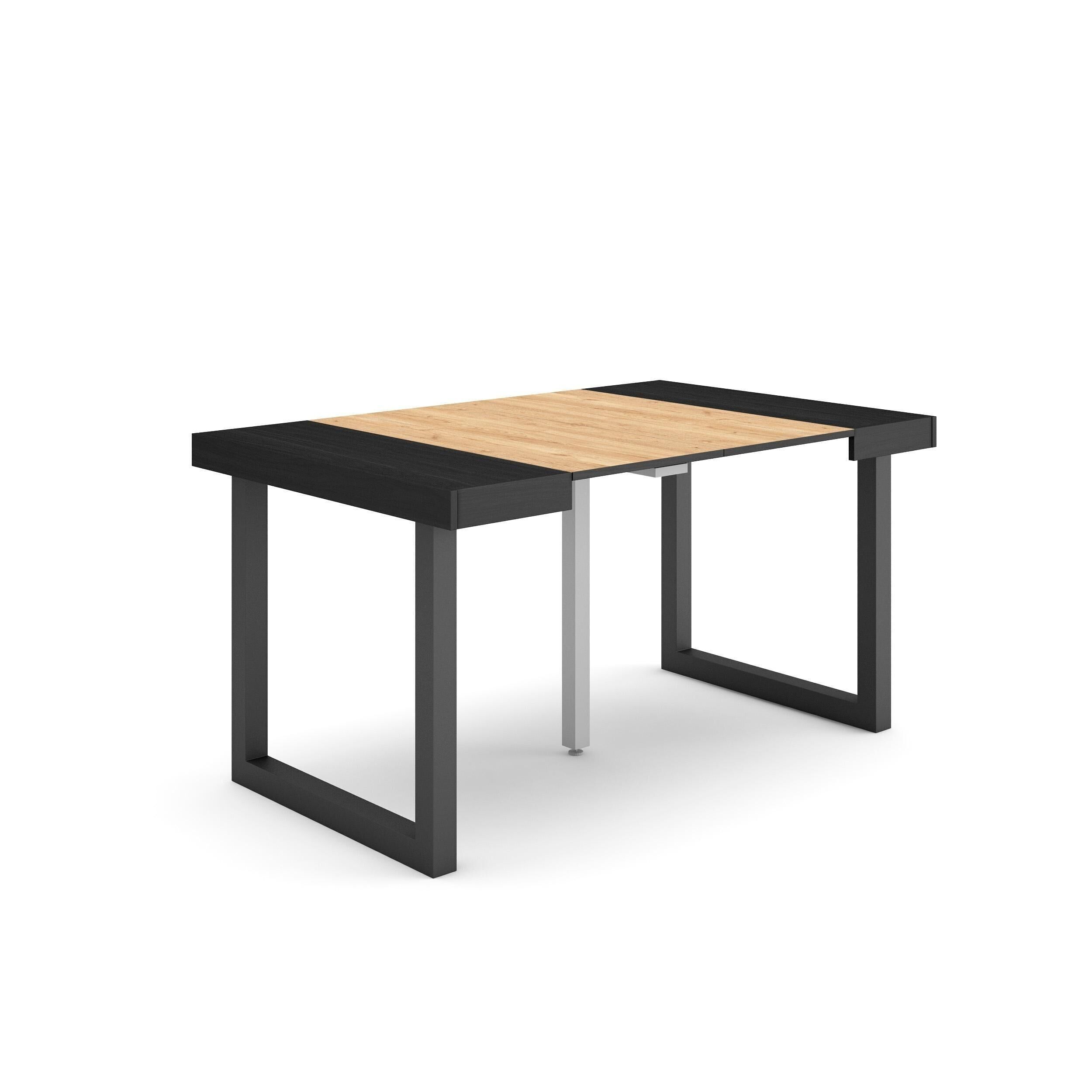 Skraut Home | Mesa Consola extensible | Mesa comedor plegable | 140 | Para 6 comensales | Patas madera maciza | Estilo Moderno | Negro y roble175_49_02