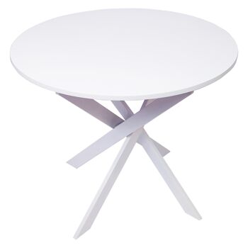 Accueil | Table à manger fixe ronde | Modèle Zen | 90 x 90 x 77 cm de hauteur | Capacité jusqu'à 4 personnes | Matériaux résistants | Couleur blanc mat avec pieds en métal laqué blanc mat 1