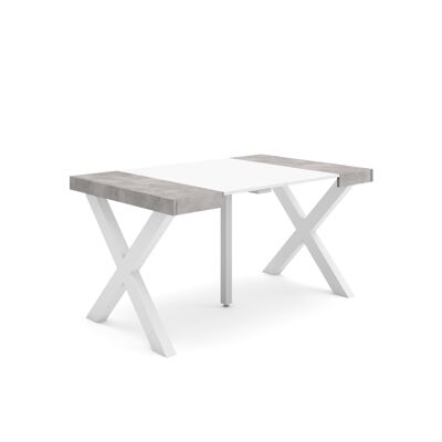 Skraut Home | Extendable Console Table | Folding dining table | 140 | For 6 people | Solid wood legs | Modern Style | White and cement170_25_02