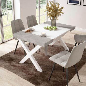 Accueil | Table console extensible | Table à manger pliante | 140 | Pour 6 personnes | Pieds en bois massif | Style moderne | Blanc et ciment170_25_02 2