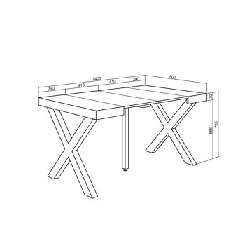 Accueil | Table console extensible | Table à manger pliante | 140 | Pour 6 personnes | Pieds en bois massif | Style moderne | Blanc et ciment170_25_02 3