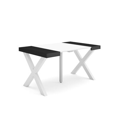 Accueil | Table console extensible | Table à manger pliante | 140 | Pour 6 personnes | Pieds en bois massif | Style moderne | Noir et blanc 171_49_02