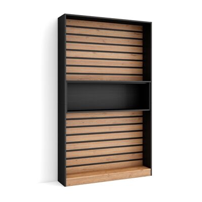 Skraut Home | Shelving bookcase | Wall book shelf | 110x186x25cm | Living room - Dining room - Office | With Storage | Modern Style | Oak and black