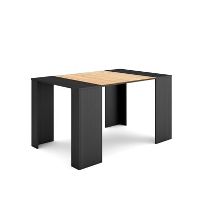 Skraut Home | Extendable Console Table | Folding dining table | 140 | For 6 people | Dining room and kitchen | Modern Style | Black and oak147_2_02