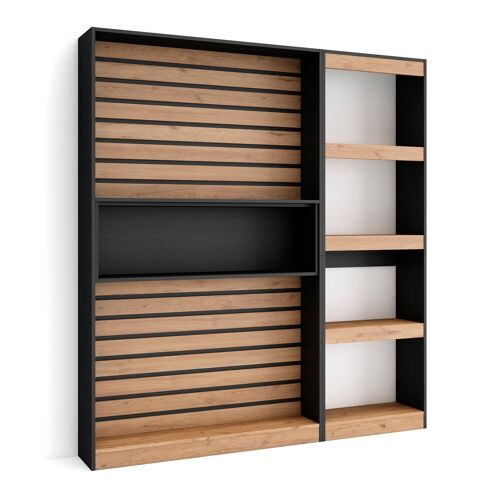 Skraut Home | Librería estantería | Estanteria libros de pared | 170x186x25cm | Salón - Comedor - Oficina | Con Almacenaje | Estilo Moderno | Roble y negro