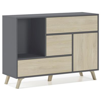 Skraut Home - Living Room Dining Room Sideboard, WIND Buffet Auxiliary Furniture 1 Door, 3 Drawers, Anthracite Gray structure color, Puccini door and drawer color. Measurements: 120x40x86cm.