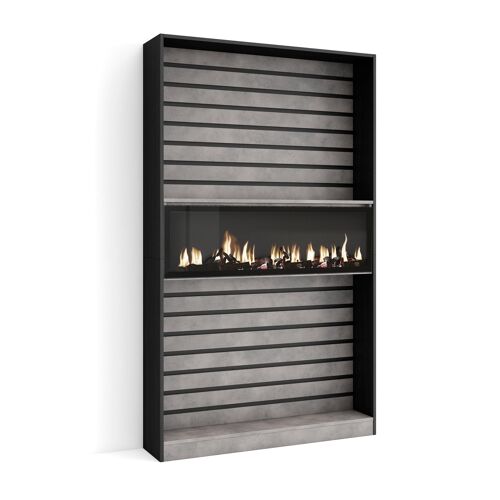 Skraut Home | Librería estantería | Estanteria libros de pared | 110x186x25cm | Salón - Comedor - Oficina | Chimenea eléctrica | Estilo Moderno | Cemento