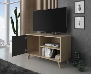 Skraut Home - Meuble TV 100 avec porte gauche, salon, modèle WIND, couleur structure Puccini, couleur porte Gris Anthracite, mesures 95x40x57cm de hauteur. 3