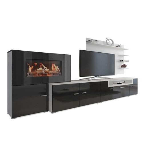 Buy wholesale Skraut Home - Living room furniture with electric fireplace  with 5 flame levels, Matte White and Glossy Black Lacquered finish,  measurements: 290 x 170 x 45 cm deep