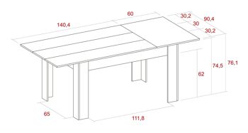 Skraut Home - Table à manger 140 cm extensible 200 cm, couleur naturelle, mesures : 90,4 largeur x 140,4/200,4 longueur 76,1 cm hauteur 3