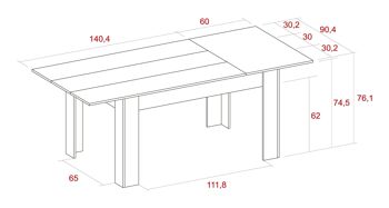 Skraut Home - Table à manger 140 cm extensible 200 cm, couleur blanc mat, mesures : 90,4 largeur x 140,4/200,4 longueur 76,1 cm hauteur 3