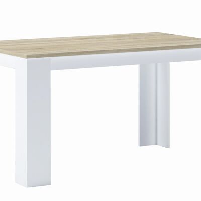 Skraut Home - Tavolo da pranzo da 140 cm, rovere chiaro e bianco, misure: 80 larghezza x 138 lunghezza 75 cm altezza