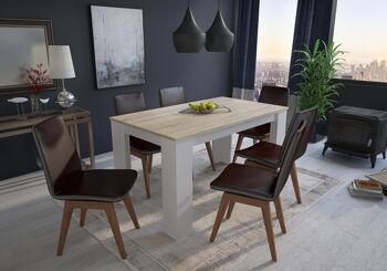 Skraut Home - Table à manger 140 cm, chêne clair et blanc, dimensions : 80 largeur x 138 longueur 75 cm hauteur 2