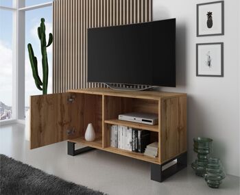 Skraut Home - Meuble TV 100 avec porte gauche, salon, modèle LOFT, structure et couleur de porte en Chêne Rustique, mesures 95x40x57cm de hauteur. 4
