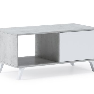 Skraut Home - Table basse avec portes, salon, modèle WIND, couleur structure CEMENT, couleur porte Blanc Mat, mesures 92x50x45cm de hauteur.