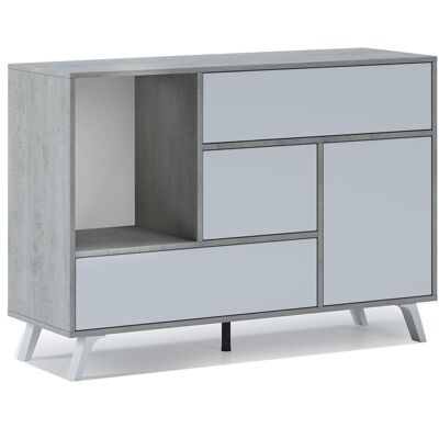 Skraut Home - Living Room Dining Room Sideboard, WIND Buffet Auxiliary Furniture 1 Door, 3 Drawers, CEMENT structure color, Matte White door and drawer color. Measurements: 120x40x86cm.