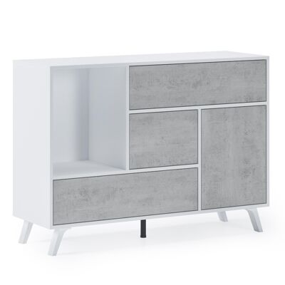 Skraut Home - Living Room Dining Room Sideboard, WIND Buffet Auxiliary Furniture 1 Door, 3 Drawers, MATTE WHITE structure color, CEMENT door and drawer color. Measurements: 120x40x86cm.