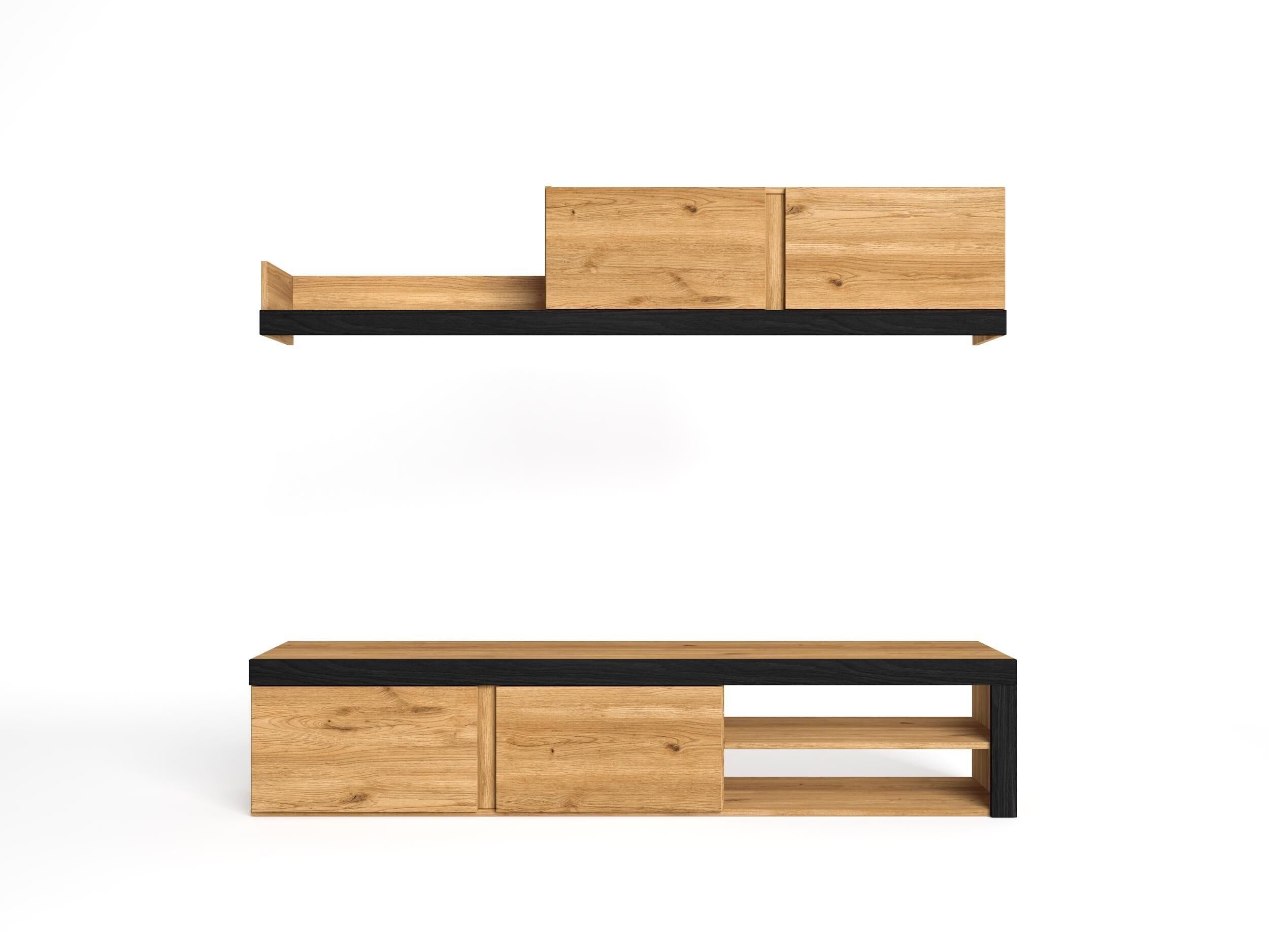 Skraut Home - Meubles de Salon IDEM "Naturale" - Modules de Salle à Manger - Meuble TV de Salon - Ensemble de Meubles - Module de Rangement - Style Moderne - Chêne Nordique/Couleur Noir 200 x 180 x 40 cm