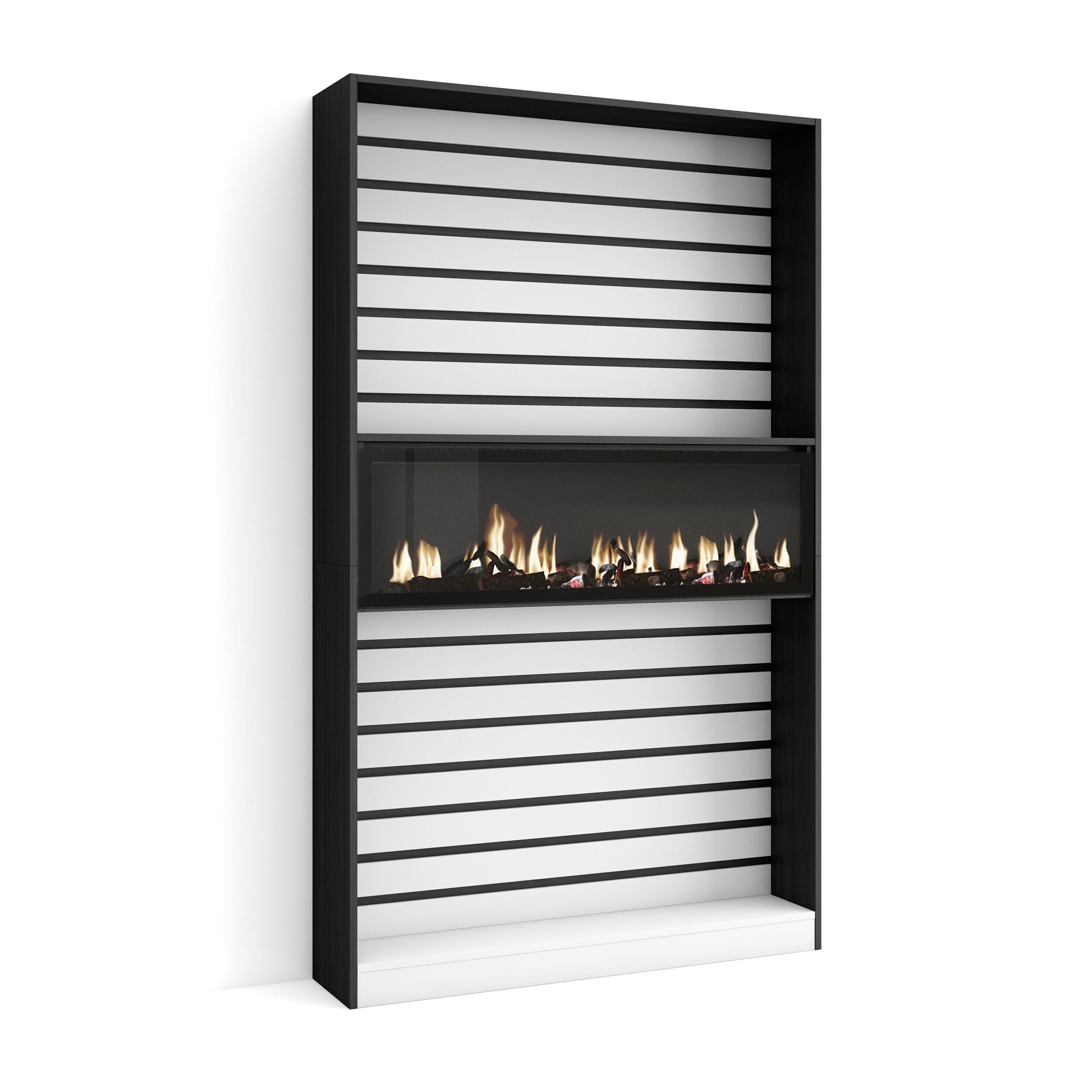 Skraut Home | Shelving bookcase | Wall book shelf | 110x186x25cm | Living room - Dining room - Office | Electric fireplace | Modern Style | black and white