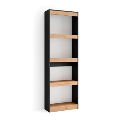 Skraut Home | Shelving bookcase | Wall book shelf | 60x186x25cm | Living room - Dining room - Office | With Storage | Modern Style | Oak and black