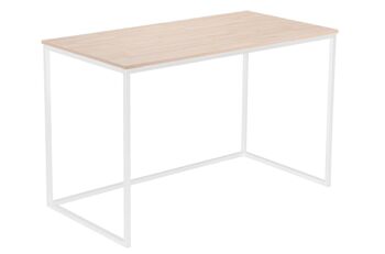 Skraut Home - Bureau MIA - Table d'étude - 120x60x75cm - Coloris chêne - Pieds en métal blanc - Bureau - Salon - Salle à manger - Bureau de style nordique 1