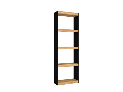 Skraut Home - Estantería TOTEM 5 Niveles - Librería - para Salón - Comedor - Dormitorio - Oficina - Almacenamiento Abierto - Estilo Moderno - Color Negro/Roble 181 x 60 x 25 cm