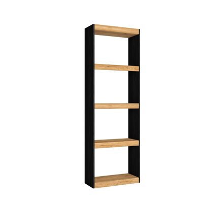 Skraut Home - TOTEM 5 Level Shelving Unit - Bookcase - for Living Room - Dining Room - Bedroom - Office - Open Storage - Modern Style - Black/Oak Color 181 x 60 x 25 cm