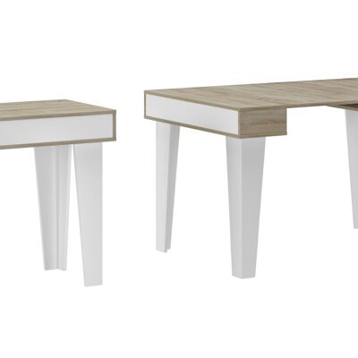 Skraut Home - Table à manger console extensible Nordic KL jusqu'à 140 cm, finition Blanc Mat / Chêne Brossé.XI-1BUK-G2M8