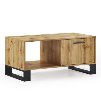 Skraut Home - Coffee table with doors, living room, LOFT model, structure and doors in Rustic Oak color, measurements 92x50x45cm high.