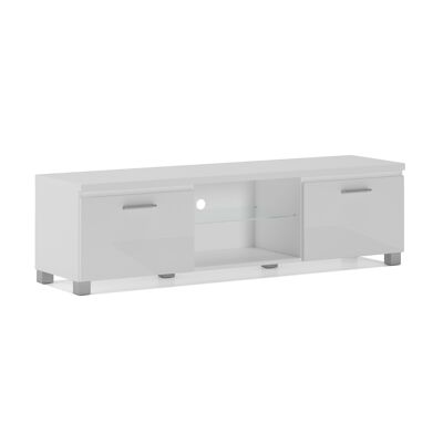 Skraut Home - Living room TV cabinet, in matte white finish and glossy white lacquer. Measurements: 150 x 40 x 42 cm