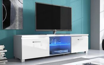 Skraut Home - Meuble TV de salon, en finition blanc mat et laque blanc brillant. Dimensions : 150 x 40 x 42 cm 2