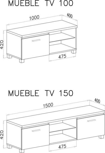 Skraut Home - Meuble TV de salon, en finition blanc mat et laque blanc brillant. Dimensions : 150 x 40 x 42 cm 3