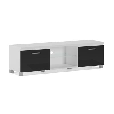Skraut Home - Living room TV cabinet, in glossy lacquered white or black. Measurements: 150 x 40 x 42 cm