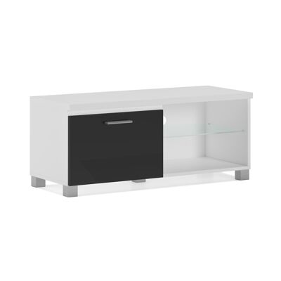 Skraut Home - Living room and dining room TV module, color White and Black Glossy Lacquer, measurements: 100 x 40 x 42 cm deep