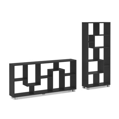 Skraut Home – Bücherregal im Esszimmer-Design, schwarze Farbe, Maße: 68,5 x 161 x 25 cm tief
