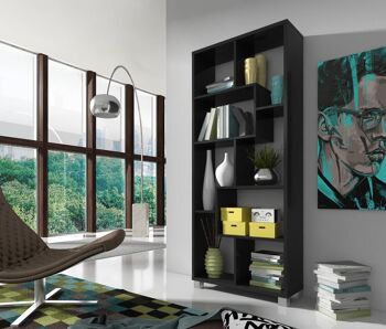 Skraut Home - Etagère bibliothèque design salle à manger, Coloris Noir, dimensions : 68,5 x 161 x 25 cm de profondeur 2