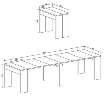 Skraut Home - Table à manger console extensible jusqu'à 301 cm, finition blanc mat, mesures fermées : 90x49x75 cm de hauteurKV-JPNN-SWJP 3