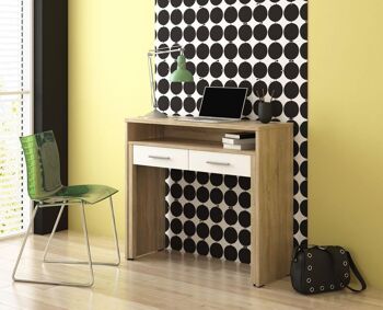 Skraut Home - Table de bureau extensible, table d'étude console, finition chêne/blanc, dimensions : 98,6x86,9x36- 70 cm de profondeur 2