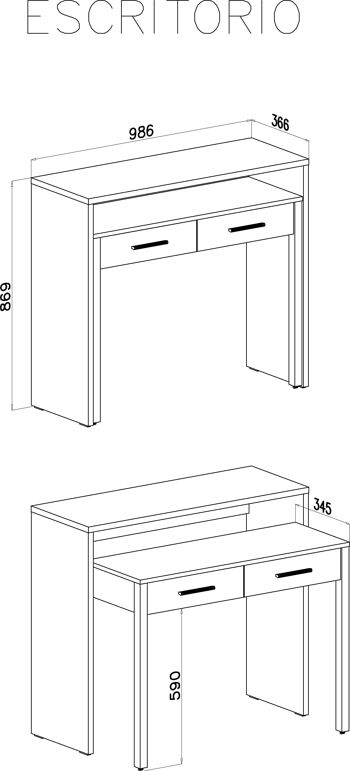 Skraut Home - Table de bureau extensible, table d'étude console, finition chêne/blanc, dimensions : 98,6x86,9x36- 70 cm de profondeur 3