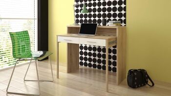 Skraut Home - Table de bureau extensible, table d'étude console, finition chêne/blanc, dimensions : 98,6x86,9x36- 70 cm de profondeur 4