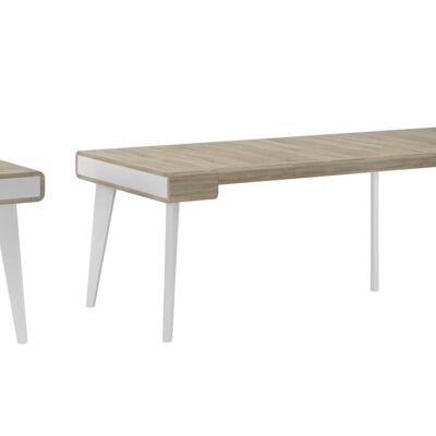 Skraut Home - Nordic Curve extendable console dining table up to 300 cm, Matte White / Brushed Oak finish.RN-UTOM-XFDR