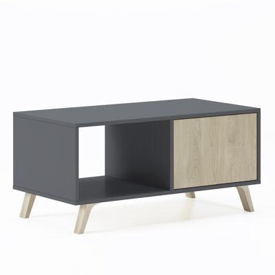 Skraut Home - Coffee table with doors, living room, WIND model, Anthracite Gray structure color, Puccini door color, measurements 92x50x45cm high.