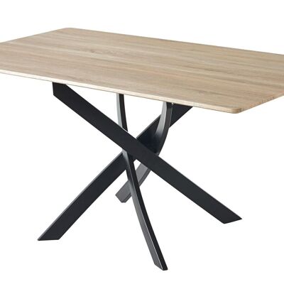 Skraut Home - Table à manger modèle Zen 140. Couleur chêne. Pieds en métal noir mat. Dimensions : 140 x 80 x 75 cm.