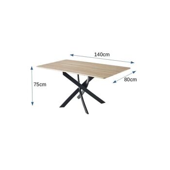 Skraut Home - Table à manger modèle Zen 140. Couleur chêne. Pieds en métal noir mat. Dimensions : 140 x 80 x 75 cm. 2