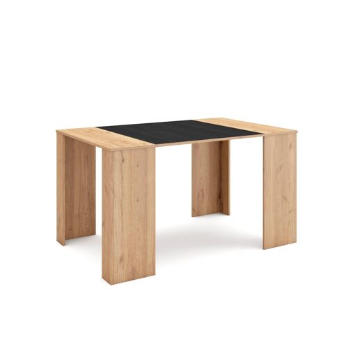 Skraut Home | Mesa Consola extensible | Mesa comedor plegable | 140 | Para 6 comensales | Comedor y cocina | Estilo Moderno | Roble y negro145_17_02