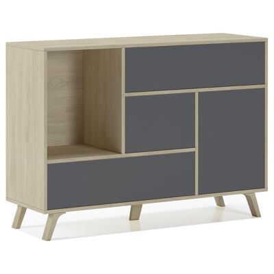 Skraut Home - Aparador salón Comedor, Mueble Auxiliar Buffet WIND 1 Puerta, 3 cajones, Color estructura Puccini y color puerta y cajones Gris Antracita, Medidas: 120x40x86cm.