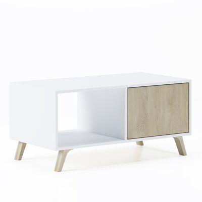 Skraut Home - Coffee table with doors, living room, WIND model, White structure color, Puccini door color, measurements 92x50x45cm high.