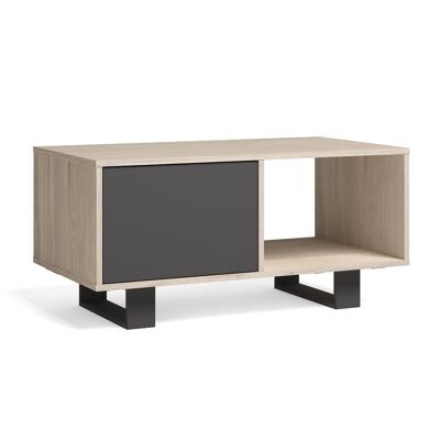 Skraut Home - Coffee table with doors, living room, WIND model, Oak structure color, Anthracite Gray door color, measurements 92x50x45cm high.